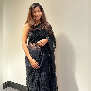 Black sequin net saree